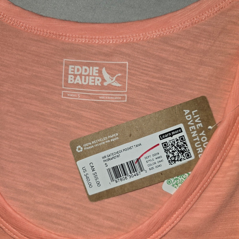 Eddie Bauer Gatecheck Pocket Tank Top Small Womens Pink Slub Tencel Scoop Neck - Picture 5 of 6